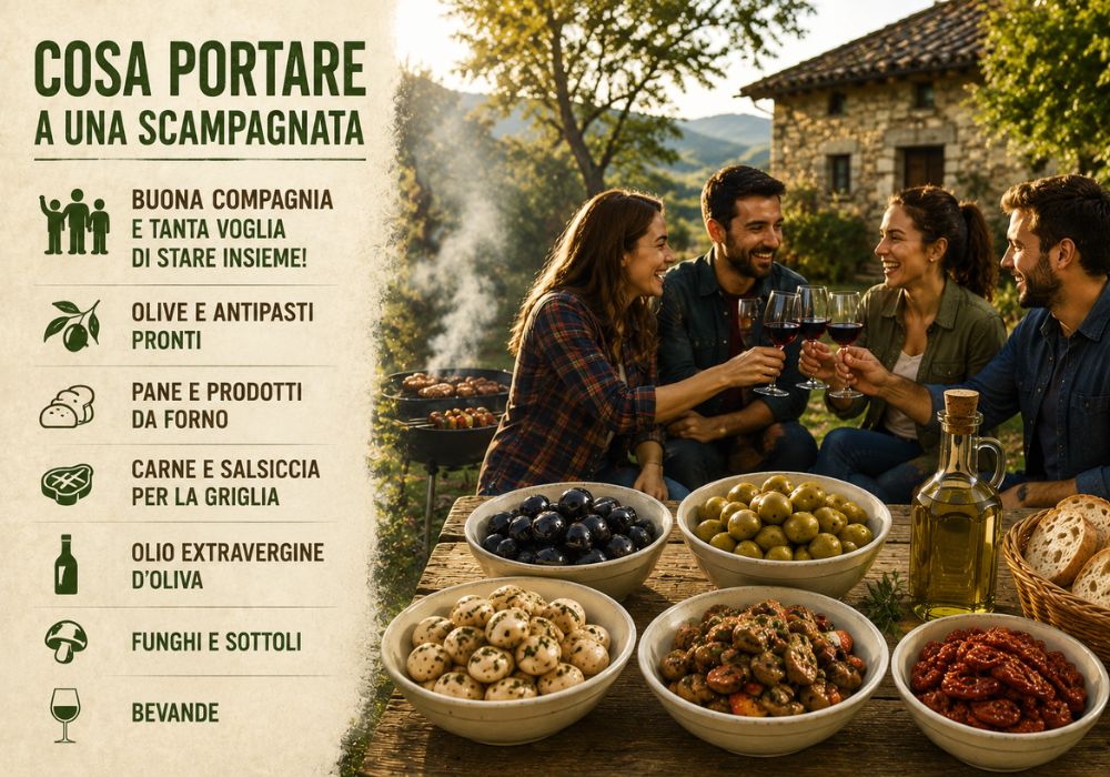 cosa portare a una scampagnata con olive e antipasti pronti